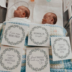 'We've Arrived' (Twin) Eucalyptus Premature Baby Milestone Cards